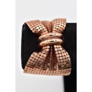 Rau F Co Vintage Chainmail Mesh Bow Bracelet Rose Gold Tone Chunky SIgned Bin2